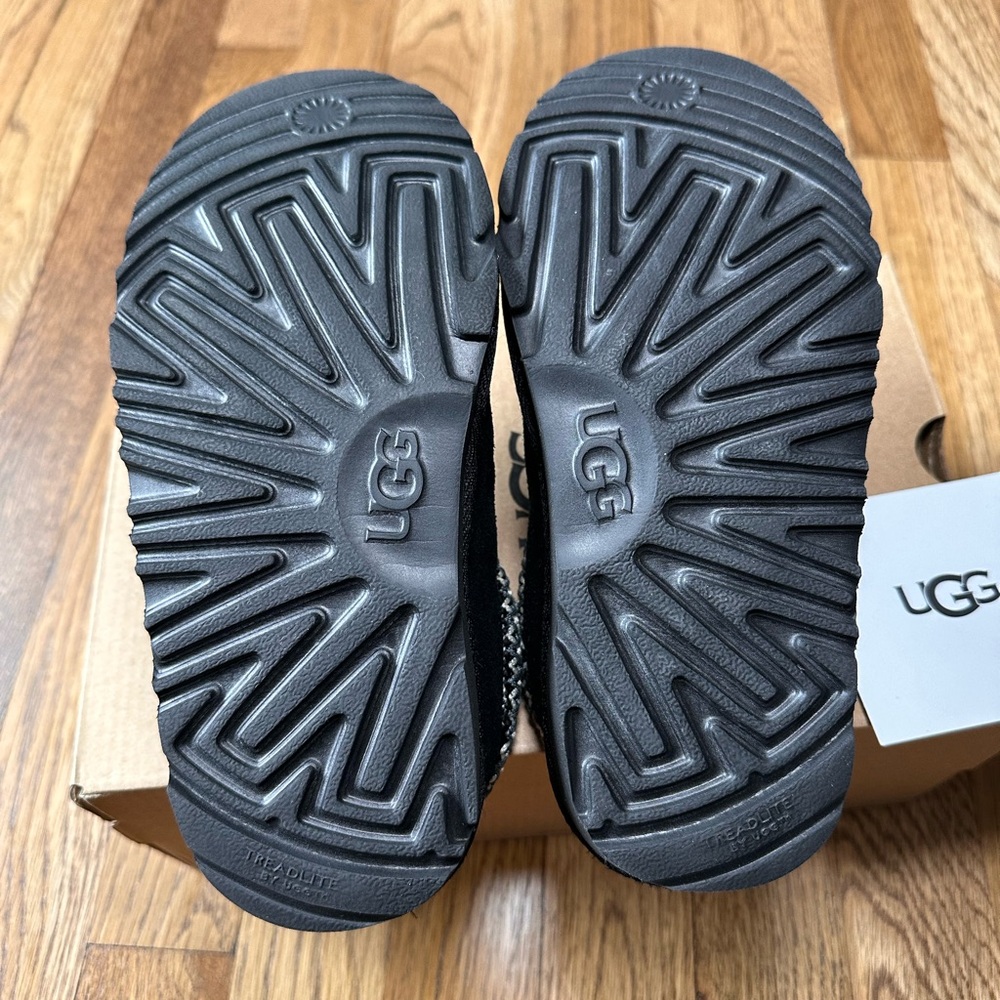 UGG Kids Black Suede Slip-On Shearling Mules with Braided Collar - Picture 5 of 5